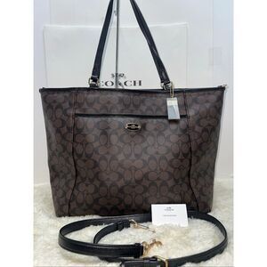 🔥🎁NWT! Coach Sig XL Pocket Tote Handbag Brown/Black F77661 Msrp:$398.00